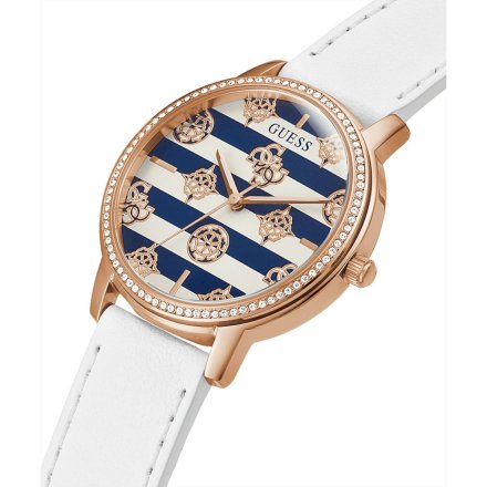 Różowozłoty zegarek damski Guess Eco Marina z tarczą w paski GW0398L2