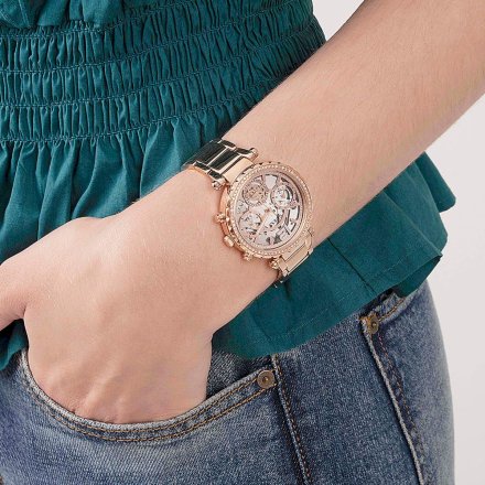 Różowozłoty zegarek damski Guess Solstice z kryształkami GW0403L3