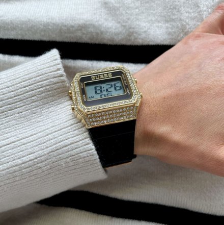 Złoty zegarek damski Guess Zoom z wyświetlaczem i z paskiem GW0430L2