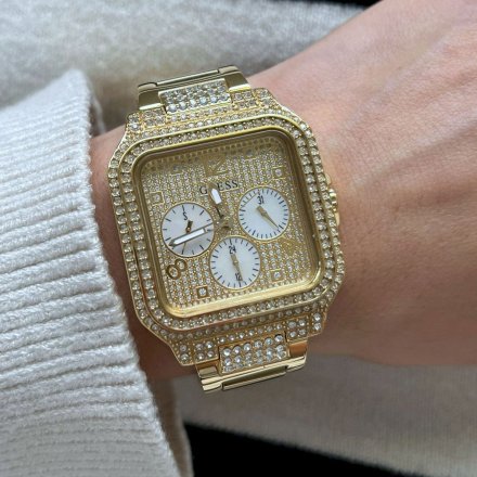 Złoty zegarek damski Guess Deco z kryształkami GW0472L2