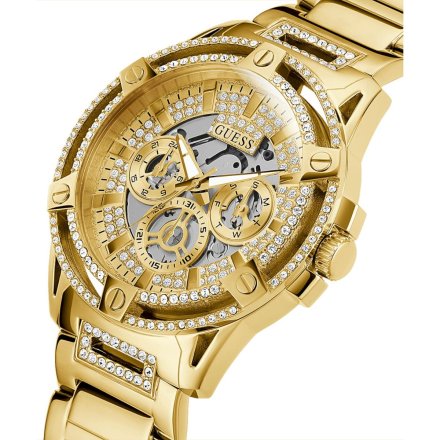 Złoty zegarek Męski Guess King z bransoletą GW0497G2