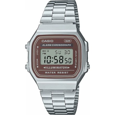 Srebrny zegarek Casio Vintage z brązową ramką A168WA-5AYES w stylu Retro