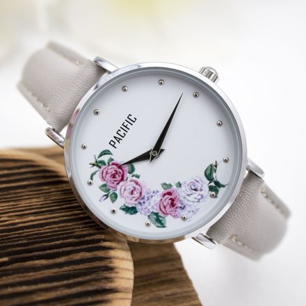 Srebrny damski zegarek z kwiatami na tarczy PACIFIC X6138-01