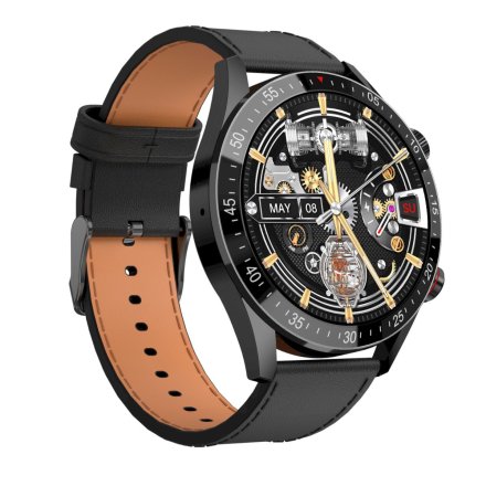 GRAVITY GT4-4 czarny skórzany pasek smartwatch męski z funkcją rozmowy