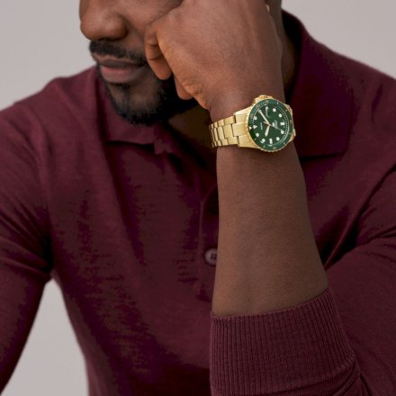 Złoty zegarek męski Fossil Blue zielona tarcza FS6030