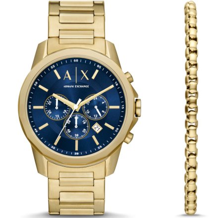 Zestaw złoty zegarek męski Armani Exchange BANKS i bransoletka AX7151SET