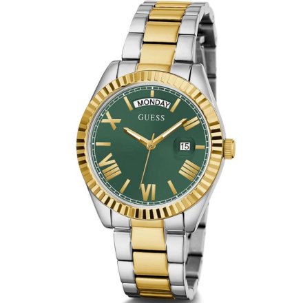Srebrno-złoty zegarek damski Guess Luna z zieloną tarczą GW0308L5 