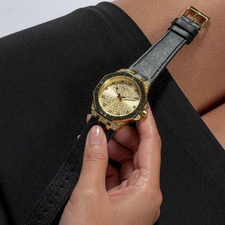 Złoty zegarek damski Guess Insignia z czarnym paskiem GW0547L3