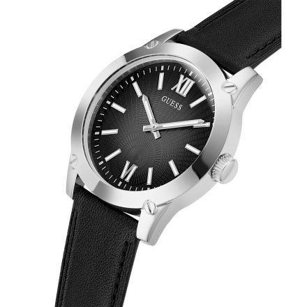 Srebrny zegarek męski Guess Crescent czarny pasek GW0628G1