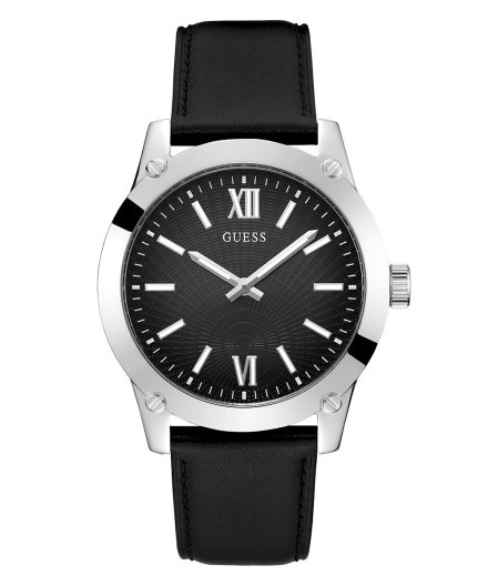 Srebrny zegarek męski Guess Crescent czarny pasek GW0628G1