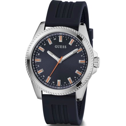 Srebrny zegarek Guess Champ z paskiem navy GW0639G1