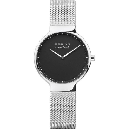 Srebrny zegarek  damski Bering Classic  MAX RENE 15531-002 z czarną tarczą