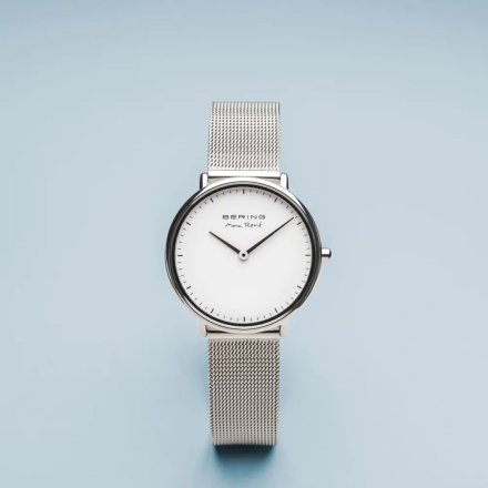 Srebrny zegarek  damski Bering Classic MAX RENE 15730-004 z biała tarczą