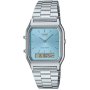 Srebrny zegarek Casio AQ-230A-2A1MQYES Vintage z błękitną tarczą w stylu Retro ze wskazówkami
