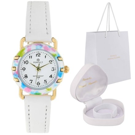 Prezent biały zegarek dla dziewczynki ze wskazówkami pudełko Serce LP033-05
