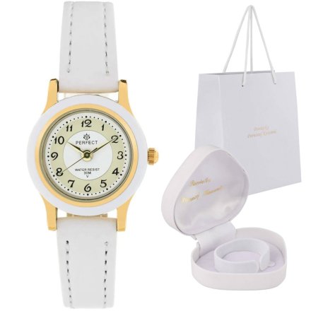 Prezent dla dziewczynki klasyczny zegarek na białym pasku pudełko Serce LP195-033