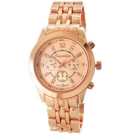 Różowozłoty modny damski zegarek z bransoletą CONCORDIA CDBA36