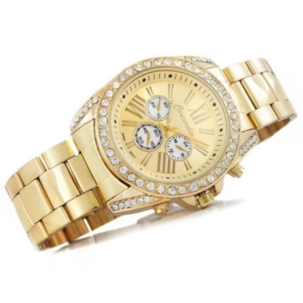 Modny złoty damski zegarek z cyrkoniami złota bransoletka CONCORDIA CDBA37-2