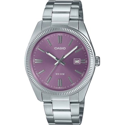 Srebrny zegarek Casio Classic z fioletową tarczą MTP-1302PD-6AVEF
