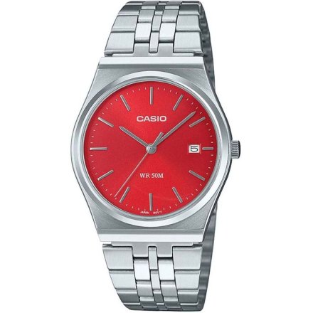 Srebrny zegarek Casio Classic z czerwoną tarczą MTP-B145D-4A2VEF