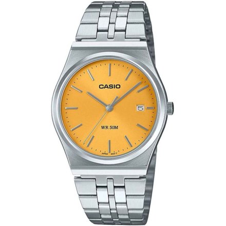 Srebrny zegarek Casio Classic z żółtą tarczą MTP-B145D-9AVEF
