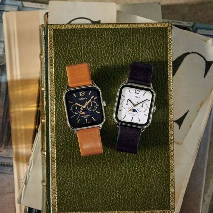 Srebrny prostokątny zegarek Męski Casio Classic z brązowym paskiem MTP-M305L-1AVER 