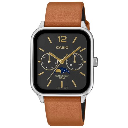 Srebrny prostokątny zegarek Męski Casio Classic z brązowym paskiem MTP-M305L-1AVER 
