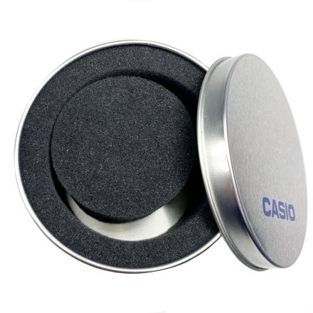 Oryginalne okrągłe pudełko do zegarka Casio puszka z logo