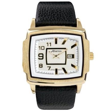 Prostokątny męski złoty zegarek z czarnym paskiem ALBATROSS ABCA15-2