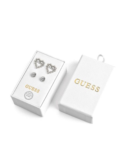 Zestaw biżuterii Guess 2x srebrne kolczyki Guess serca kryształy JUBS01811JW