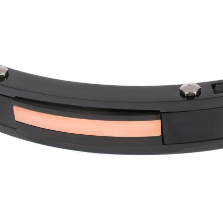 Czarna klasyczna skórzana bransoletka męska z różowozłotymi elementami Pacific LB-035-RG