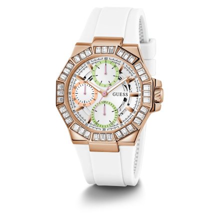 Pastelowy zegarek damski Guess Selene z białym paskiem GW0695L3