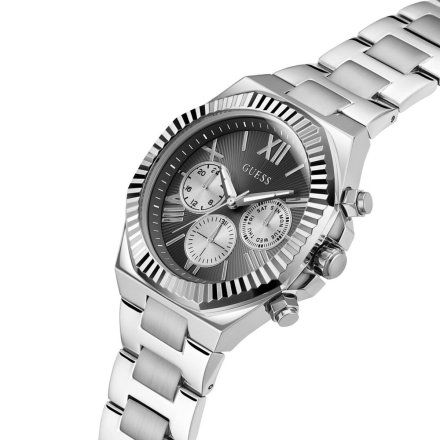 Guess Equity zegarek męski srebrny na bransolecie czarna tarcza GW0703G1
