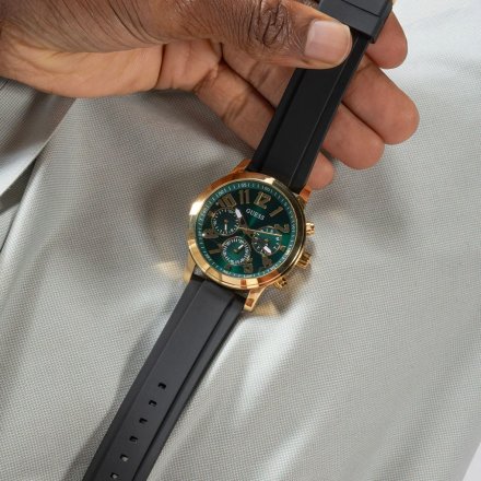 Guess Parker zegarek męski złoty na pasku zielony GW0708G2