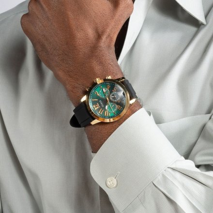 Guess Parker zegarek męski złoty na pasku zielony GW0708G2