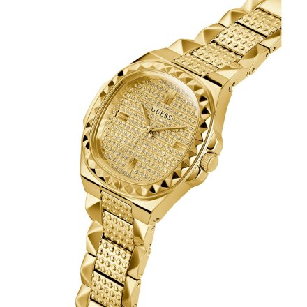 Złoty zegarek damski Guess Rebellious z kryształkami GW0601L1