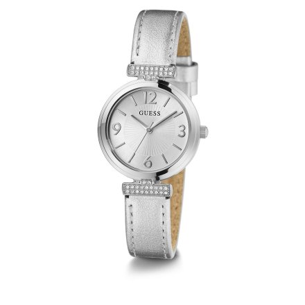 Srebrny zegarek damski Guess Array ze skórzanym paskiem GW0614L1