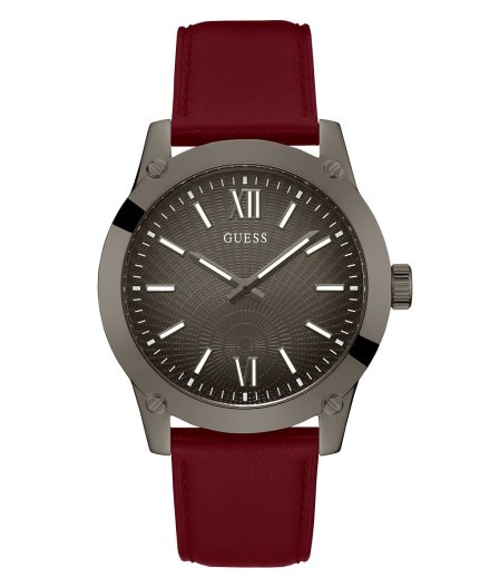 Grafitowy zegarek męski Guess Crescent bordowym paskiem GW0628G4
