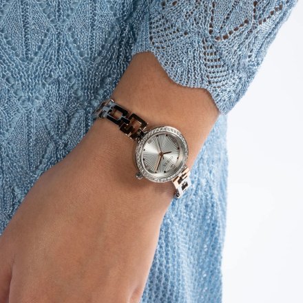 Elegancki srebrno-różowozłoty zegarek damski Guess Lady G z bransoletką GW0656L2
