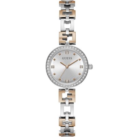 Elegancki srebrno-różowozłoty zegarek damski Guess Lady G z bransoletką GW0656L2