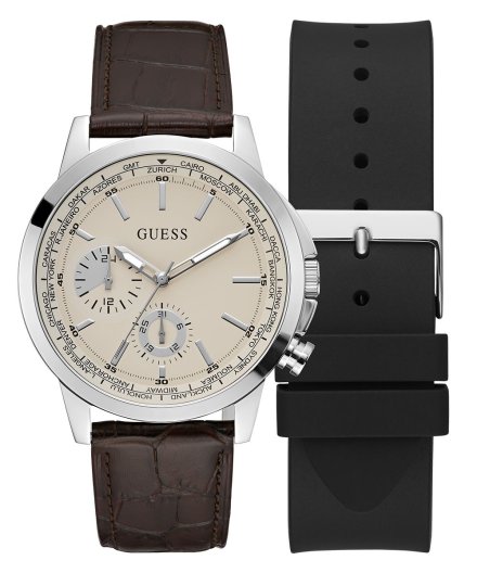 Srebrny zegarek męski Guess Spec z dodatkowym paskiem GW0664G1