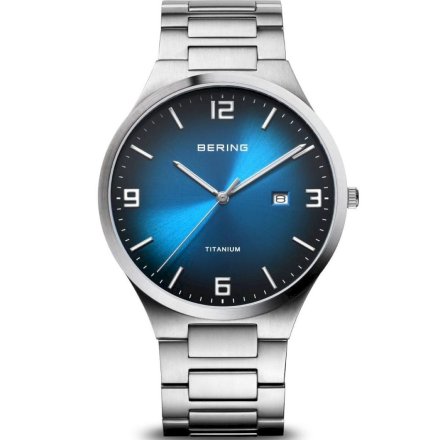 Tytanowy zegarek męski Bering Sapphire Titanium15240-777 z niebieską tarczą