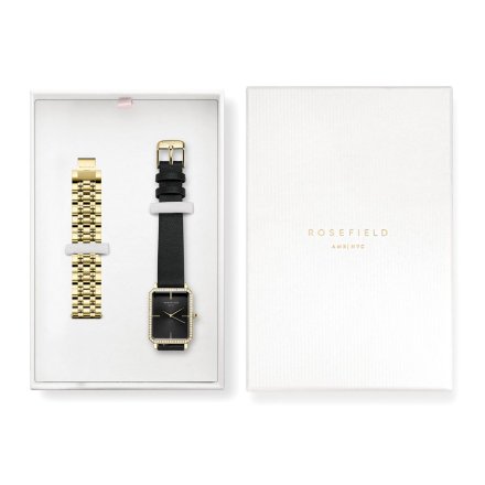 Zestaw zegarek Damski Rosefield Boxy złoty z kryształami pasek Gift Set OBBLG-X272