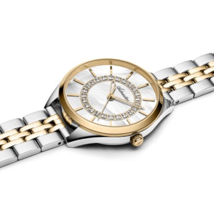 Srebrno-złoty zegarek damski Adriatica A3817.211FQ z masą perłową i kryształkami