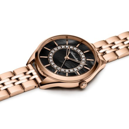 Różowozłoty zegarek damski Adriatica A3817.91RMQ z ciemną masą perłową i kryształami