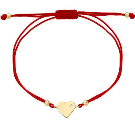 Złota bransoletka na czerwonym sznureczku z serduszkiem z cyrkonią • Złoto 585 0,98g