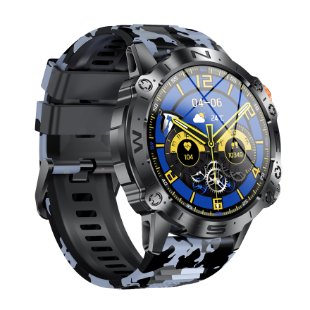 GRAVITY GT20-5 czarny moro wojskowy smartwatch męski z funkcją rozmowy • DWA PASKI
