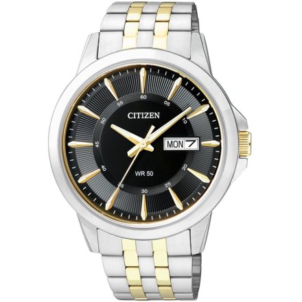 Klasyczny zegarek męski Citizen srebrno-złoty BF2018-52EE czarna tarcza