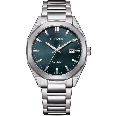 Klasyczny srebrny zegarek męski Citizen Eco-Drive Modern zielony BM7620-83X