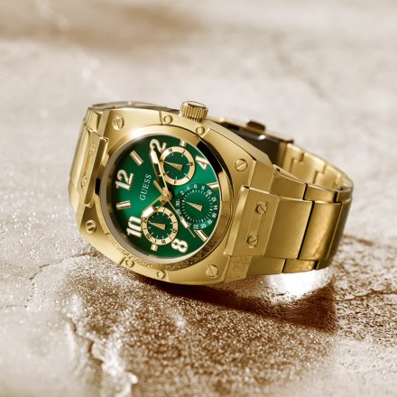 Guess Prodigy zegarek męski złoty z zieloną tarczą GW0624G2
